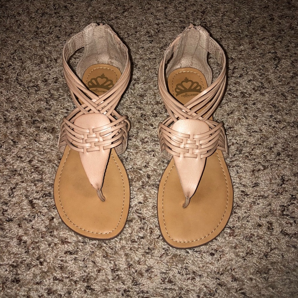 Leather strap back zip Sandals